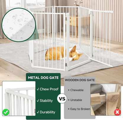 Snagle Paw Full Metal Freestanding Dog Gate,Indoor Dog Gate with Floor Protect Support Feet, 40x24 Inches Foldable Dogs Barrier for Stairs, Hallways and Doorways (24'' H 2 Panel, White