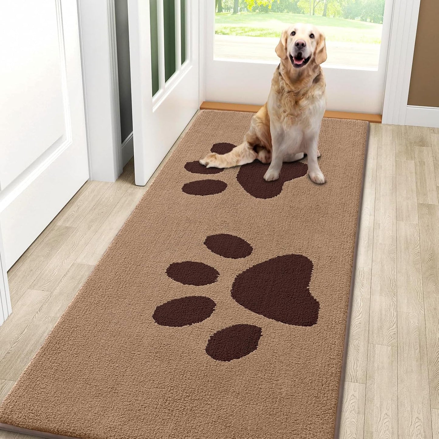 Smiry Dog Door Mat for Muddy Paws, Absorbs Moisture and Dirt, Low-Profile Entryway Mat with Non-Slip Backing, Entry Indoor Outdoor Doormat for Inside Floor (30x20 Inches, Grey, Striped)