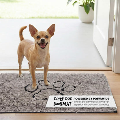 Dog Gone Smart Dirty Dog Doormat - Fast Drying Rug with Super Gripper Backing for Clean Floors - Super Absorbent and Machine Washable Mat for Muddy Paws - Grey