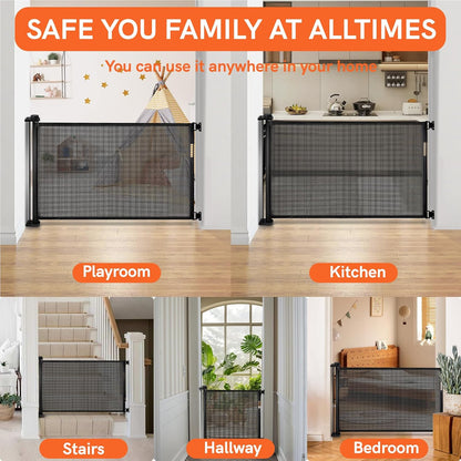 Extra-Wide Retractable Baby & Pet Gate - 39" Tall, Extends up to 118" Wide, Easy One-Hand Operation, Family Choice Award Winner, Safe for Kids & Pets, Indoor & Outdoor, Black (39 x 118 inch)