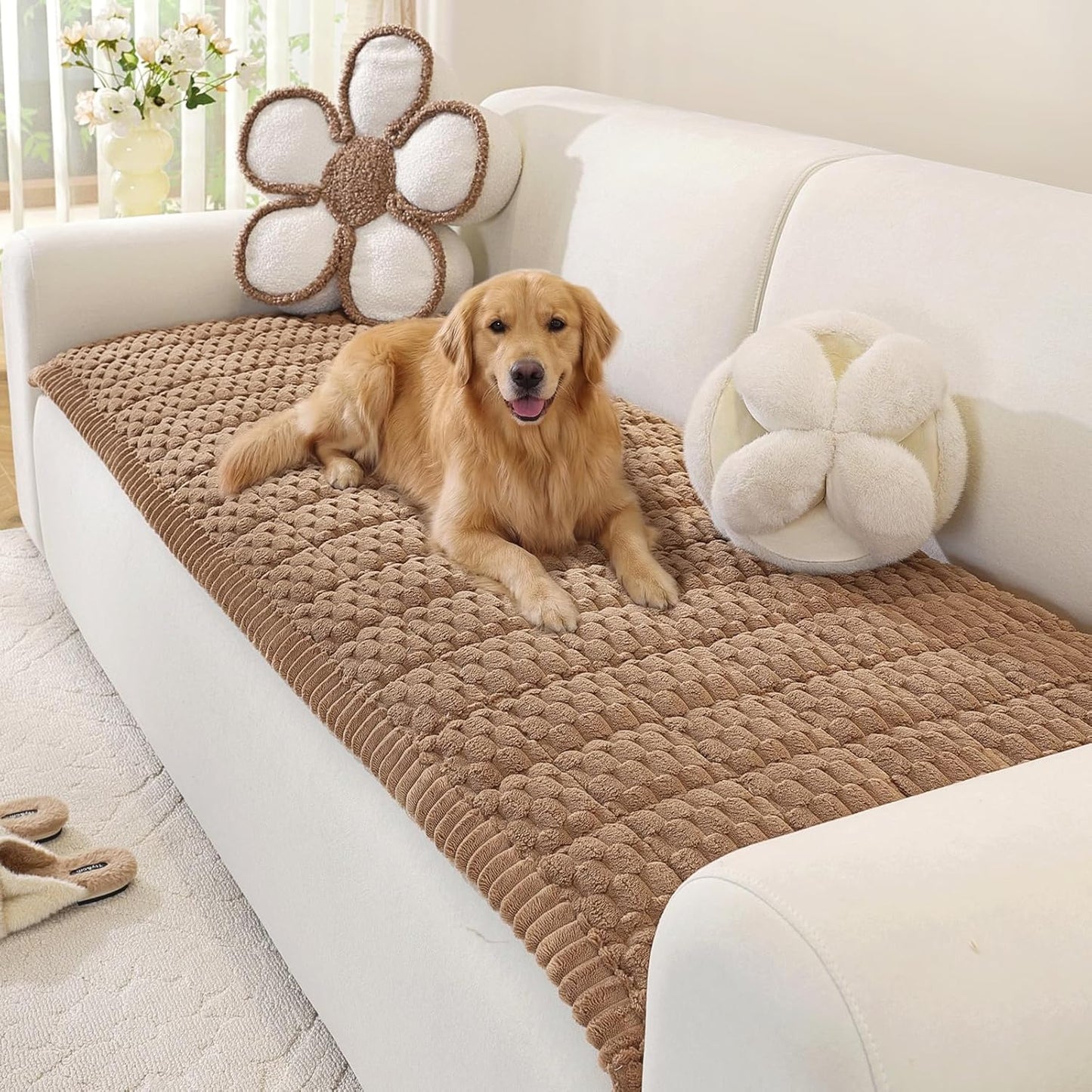 OstepDecor Couch Cover for Dogs, Washable Non Slip Sofa Cover for Pets, Soft Couch Covers for Sofa, Loveseat and Sectional, Furniture Protector Against Pet Hair & Scratches (27.6" x 27.6", Khaki)