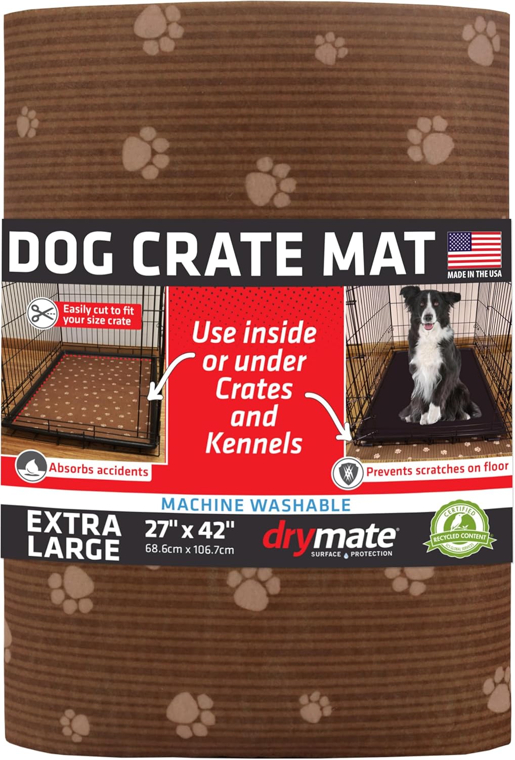 Drymate Dog Crate Mat Liner, Absorbs Urine, Waterproof, Non-Slip, Washable Puppy Pee Pad for Kennel Training - Use Under Pet Cage to Protect Floors, Thin Cut to Fit Design (USA Made) (LGrey)(29"x48")
