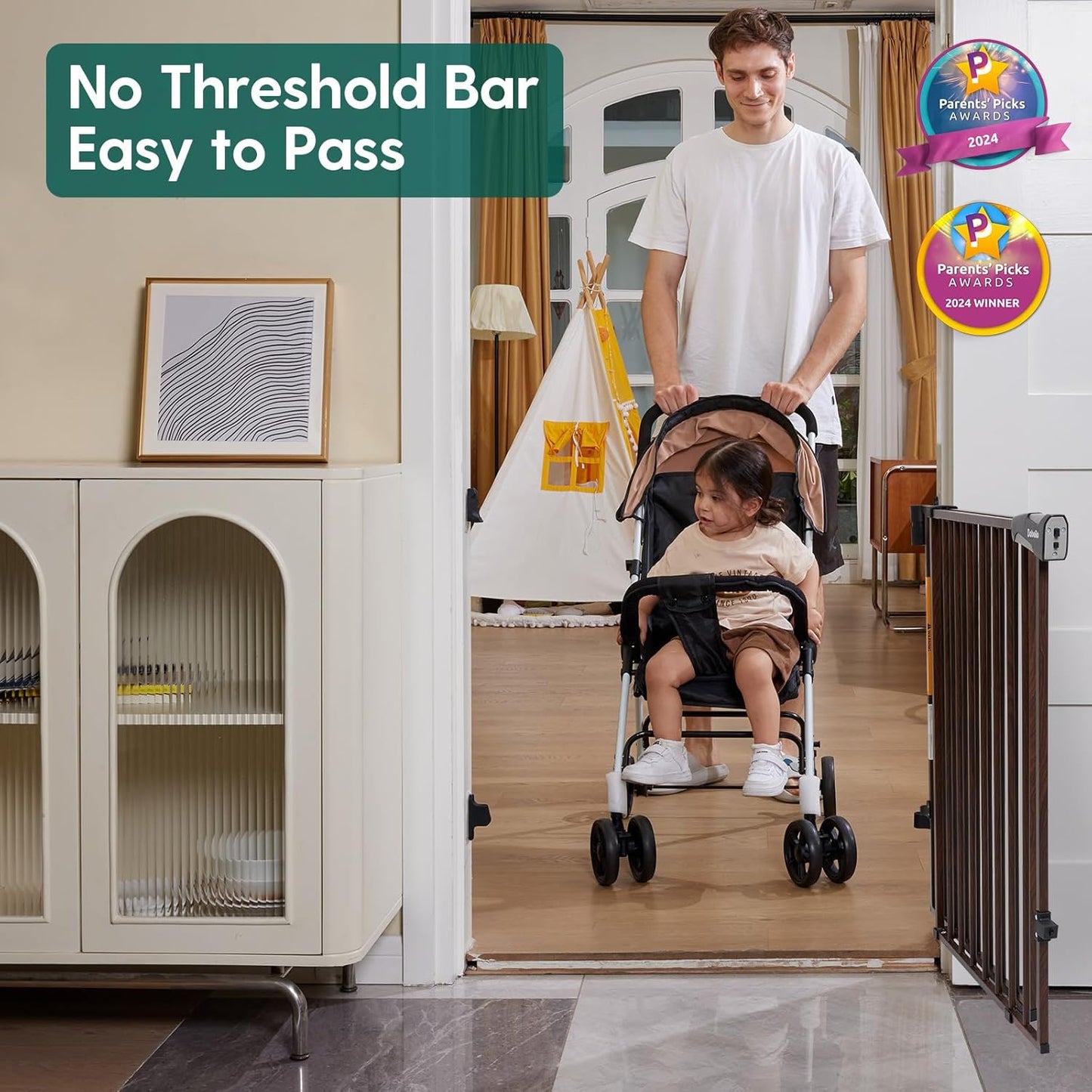 Babelio Baby Gate for Stairs, Kitchen & Doorways, 26-43" W 28" H No Bottom Bar| Easy Installation| One-Handed Operation| Auto-Close| Hardware Mount (Drill Needed) Safety Dog/Pet Gate Indoor (White)