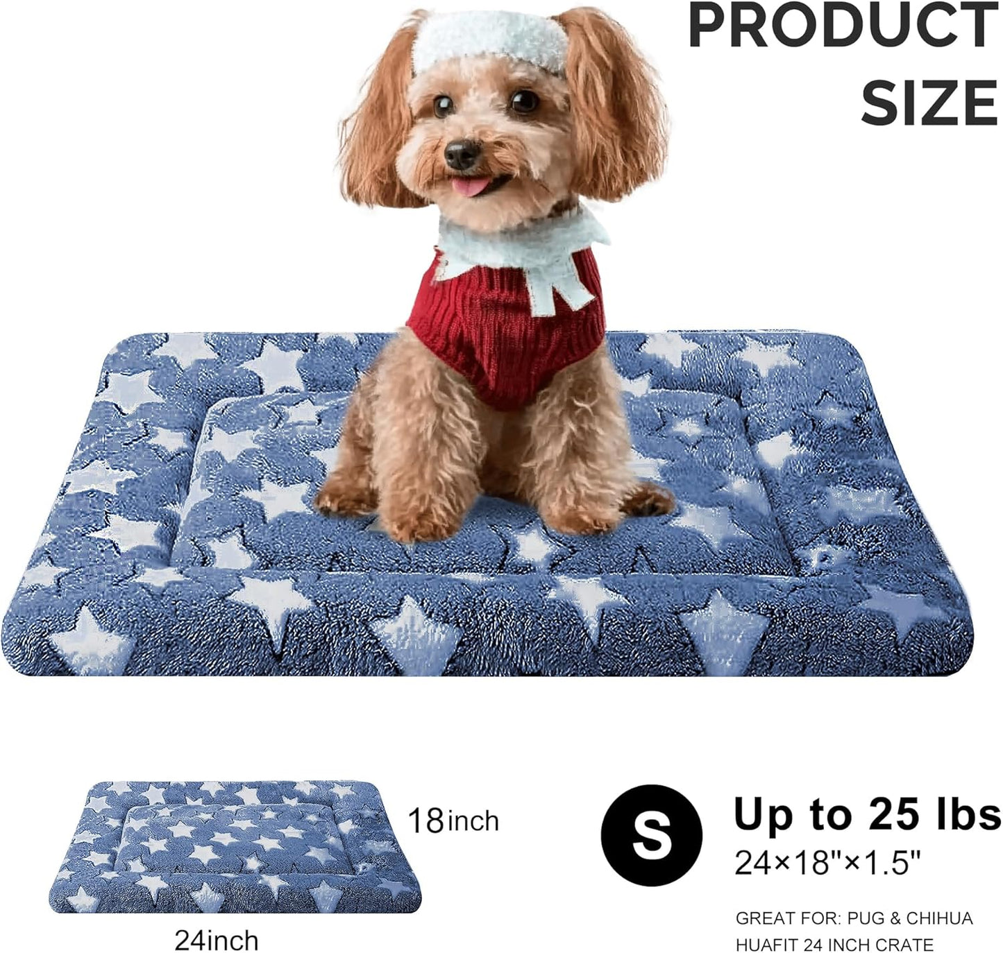 Dog Bed Mat, Reversible Crate Pad & Cute Dog Bed - Machine Washable Kennel Mat with Ultra Soft for Small Dogs (Cool/Warm), 24" x 18", Grey&Star