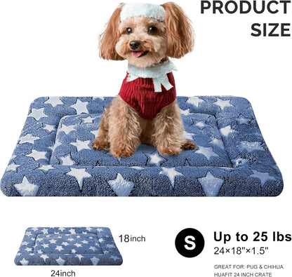 Dog Bed Mat, Reversible Crate Pad & Cute Dog Bed - Machine Washable Kennel Mat with Ultra Soft for Small Dogs (Cool/Warm), 24" x 18", Grey&Star