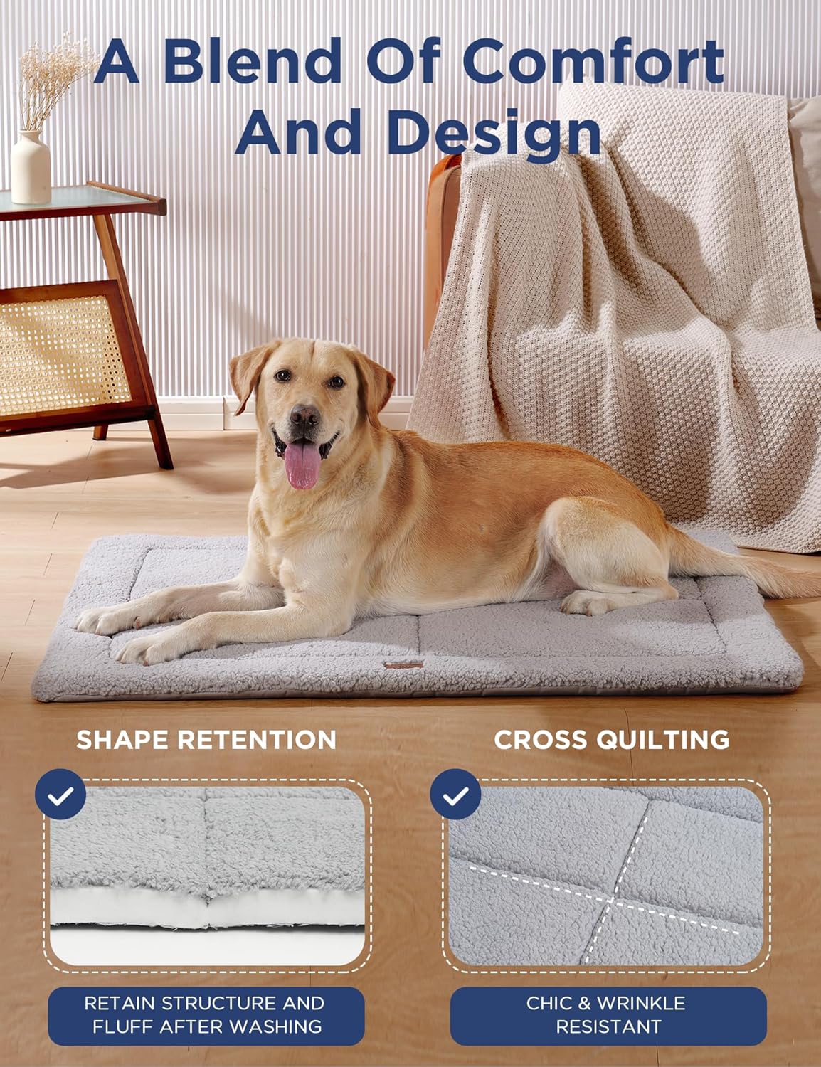 Reversible Dog Crate Pad Bed for Medium Dogs,Washable & Non-Slip Kennel Pet Mat, High Density Foam and Soft Fleece Cat Bed for Indoor & Outdoor Use, 35" x 23", Dark Gray