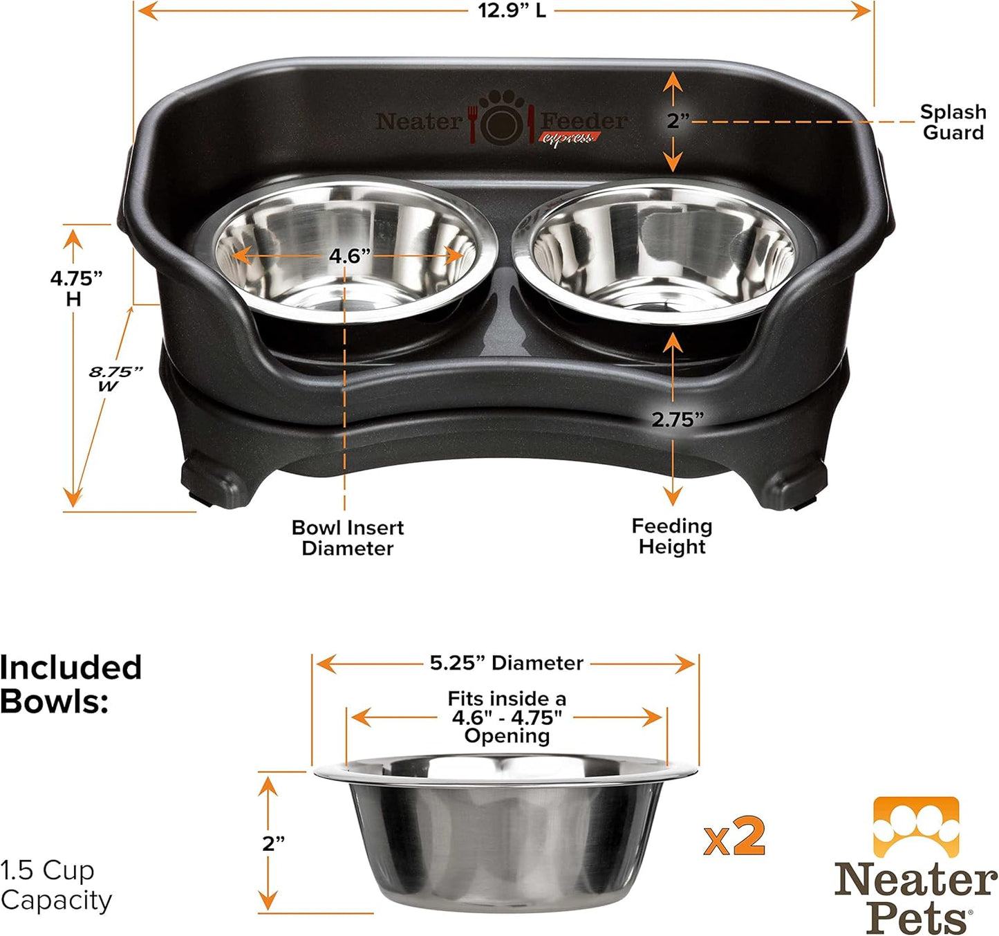 Neater Feeder Express Mess Proof Dog Bowls Elevated for Small Breeds under 15 Lb, Made in USA, No Spill Raised Dog Food Bowl Stand, Stainless Steel Food and Water Bowl Set, Feeding Station, Cappuccino