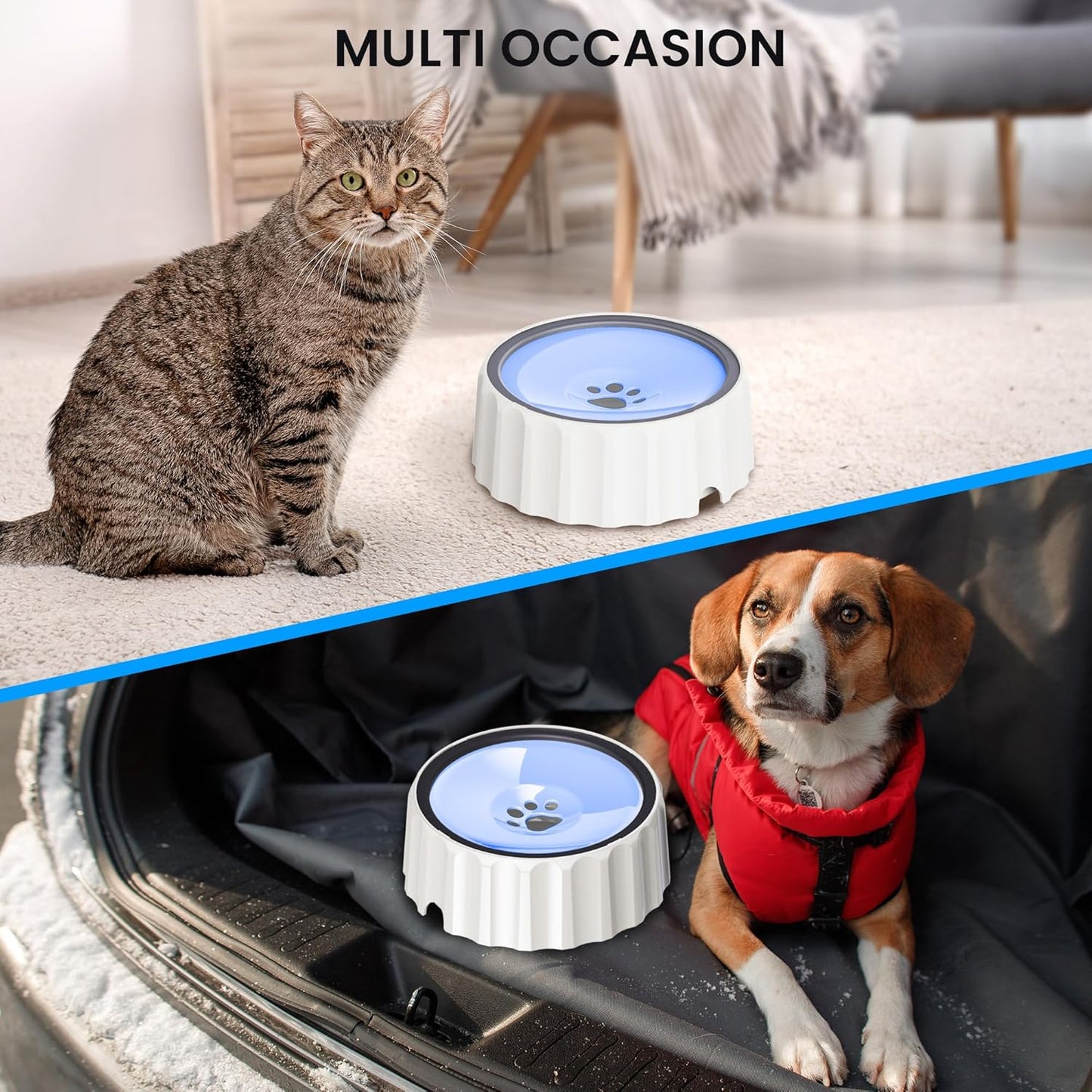 Dog Water Bowl No Spill 70oz/2L Large Capacity Dispenser Non Slip No Splash Bowl Pet Slow Feeder No Drip Dog Water Bowl on Vehicle Slow Water Bowl for Dogs and Cats