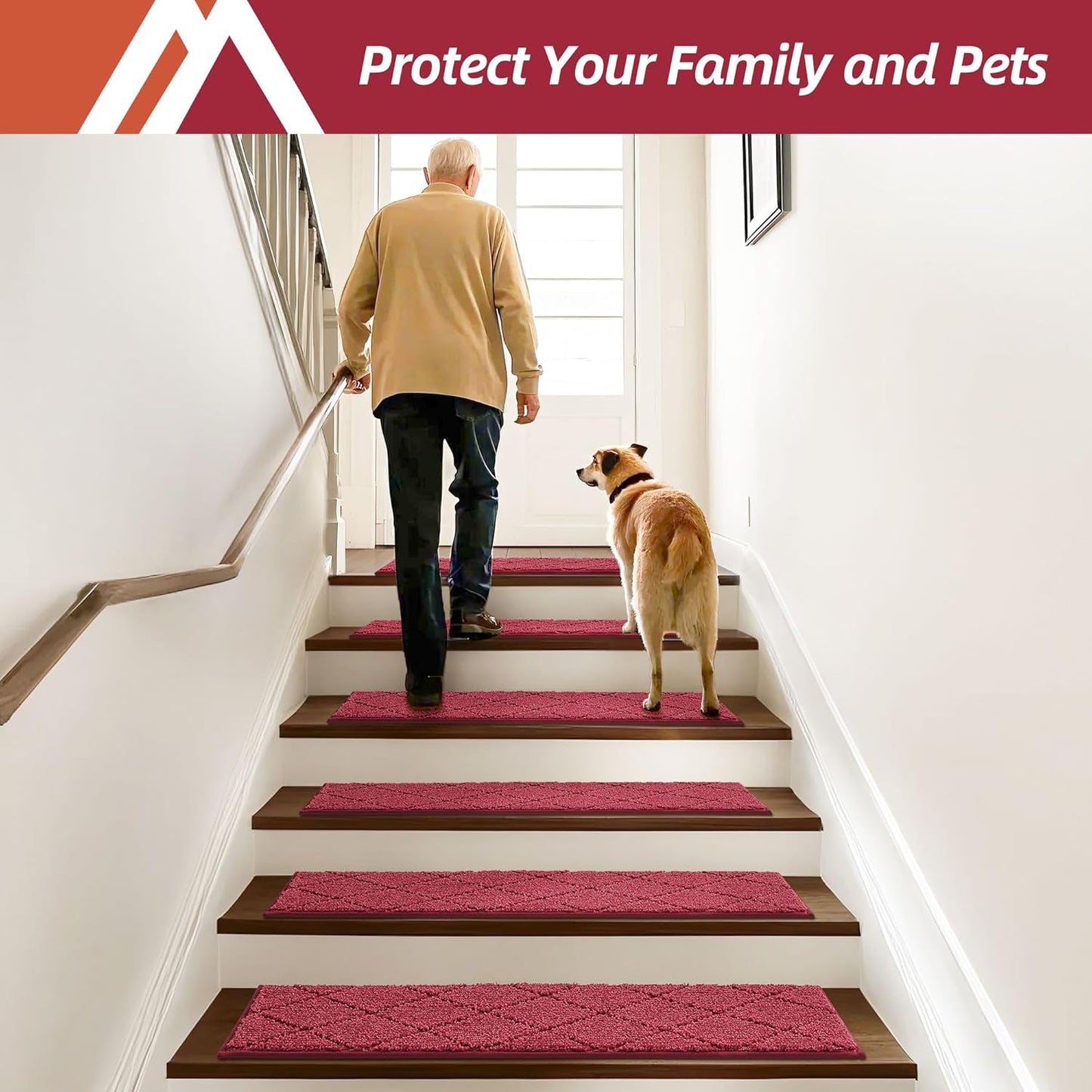 COSY HOMEER Edging Stair Treads Non-Slip Carpet Mat 28inX9in Indoor Stair Runners for Wooden Steps, Edging Stair Rugs for Kids and Dogs, 100% Polyester TPE Backing (7pc, Beige)