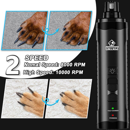 VIWIK Dog Nail Trimmers with Light, Cat Dog Nail Clippers, Dog Nail Grinder Quiet for Large Medium Small Dogs Paw & Cats Claw, Electric 2-Speed Pet Toenail Grooming Supplies, Gifts for Dog Lovers.