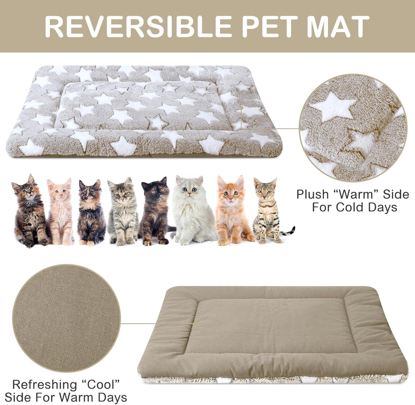 VitalCozy 4 Pcs Dog Crate Pads, Ultra Soft Warm Washable Anti-Slip Kennel Bed Mat for Pets, Reversible, Replaceable, Cage Liner for Small Medium Large Dogs and Cats (18 x 24 x 1.6 Inch,Star,Gray)