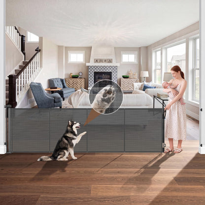 GRENFU Reinforced 120 Inch Wide Retractable Baby Gates, Long Dog Gate Retractable Gate with Support Rods to Prevent Crawling Through, 10 FT Extra Wide Retractable Dog Gate for Indoor/Outdoor, Black