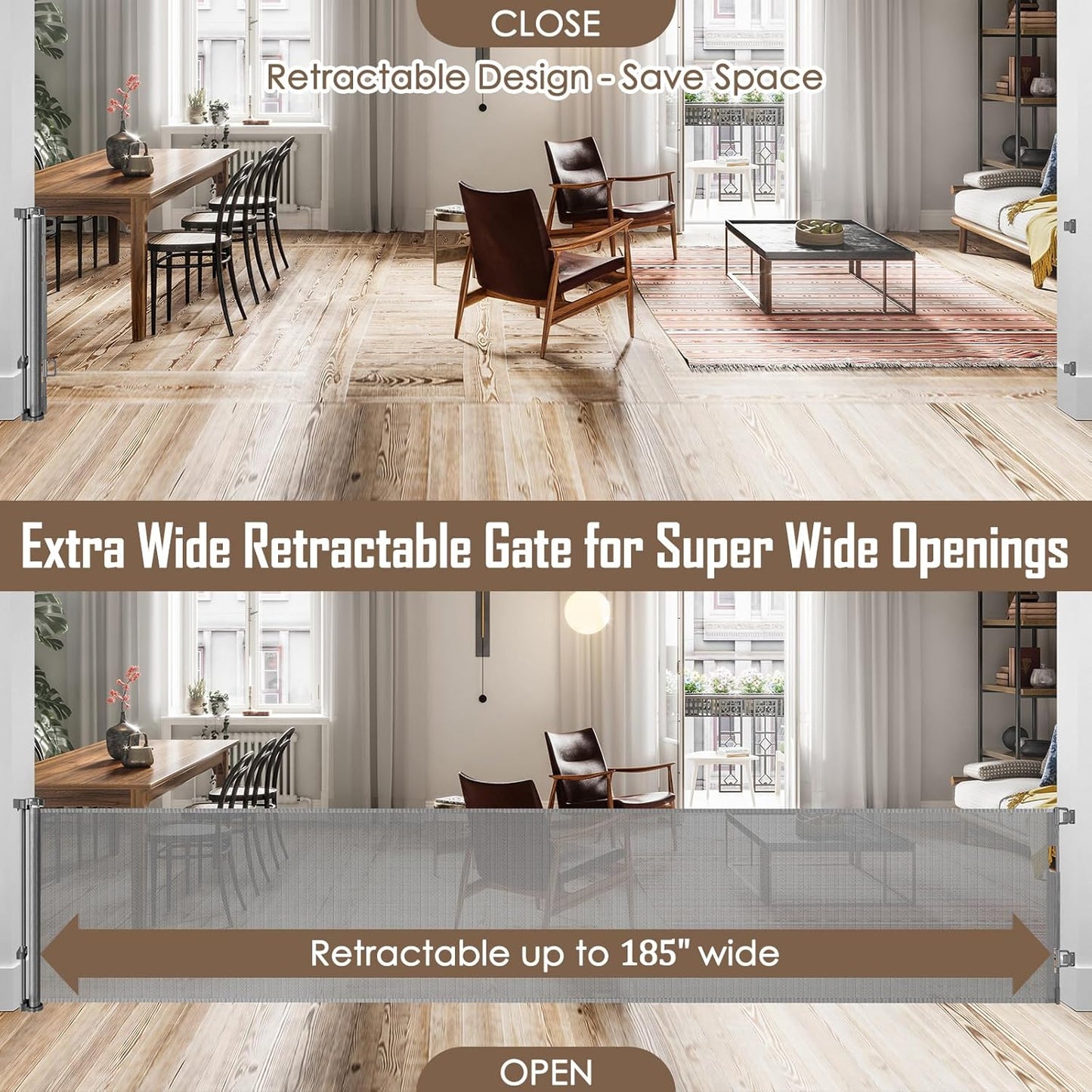 Extra Wide Baby Gate for Large Openings Retractable Baby Gates Indoor Outdoor Extra Long Dog Gate for Doorway Stair Gates for Kids or Pets Extra Large Dog Gate for Stairs