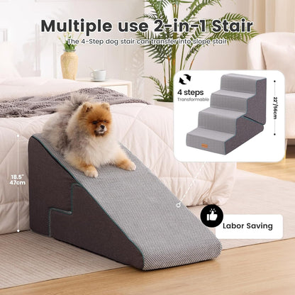 Gardner Pet Dog Stairs for Small Dogs 18.5" H, 4-Step Extra Wide Dog Steps for Bed, Pet Stairs for Bed and Couch with Durable Non-Slip Waterproof Fabric Cover and Soft Foam, Navy