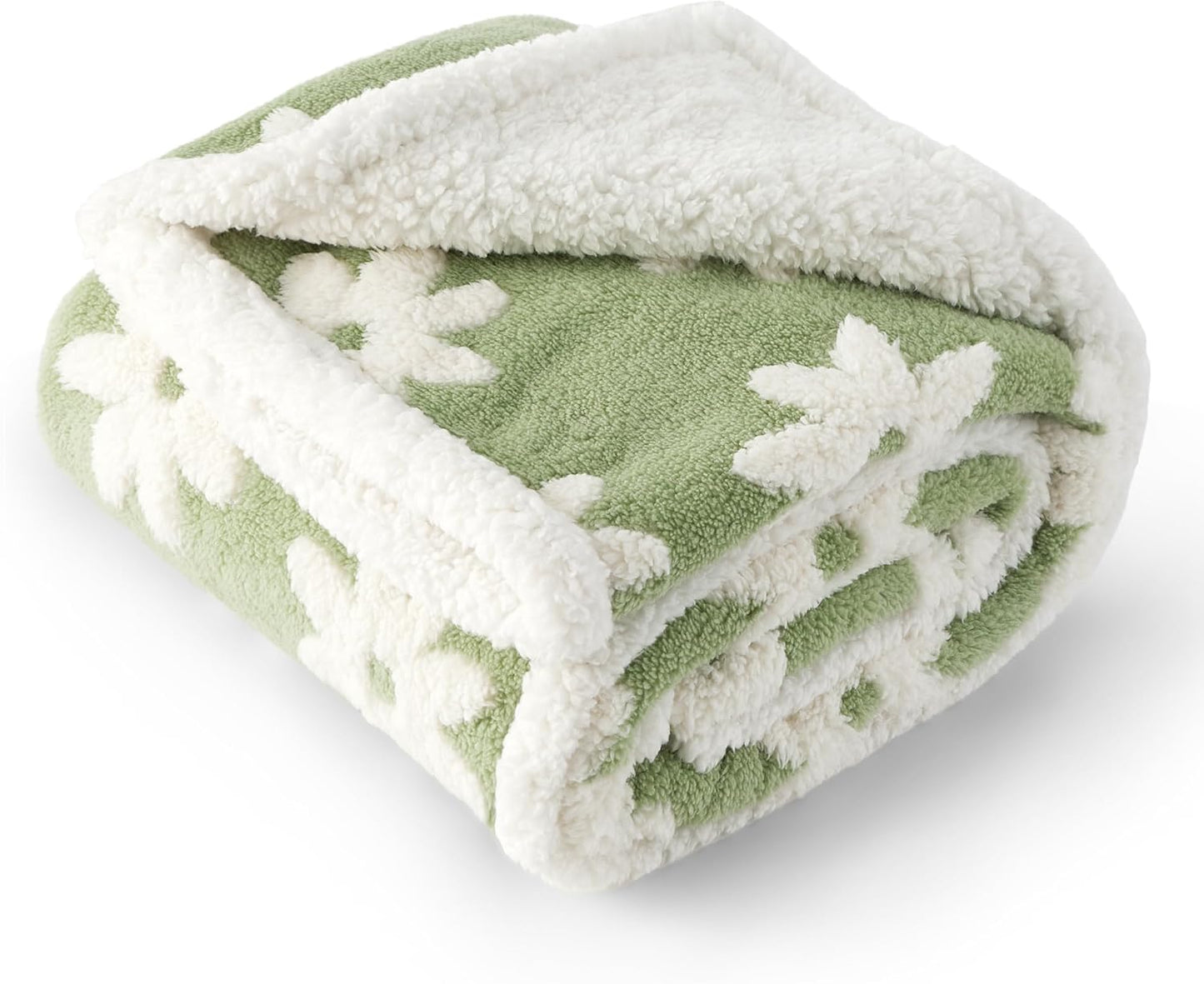 LE SURE Waterproof Dog Blanket for Large Dogs - Washable Double Sided Dog Blankets with Warm Jacquard Shag and Soft Sherpa Fleece, Pet Cat Blanket for Couch Protection, 3D Textured Cloud, Green