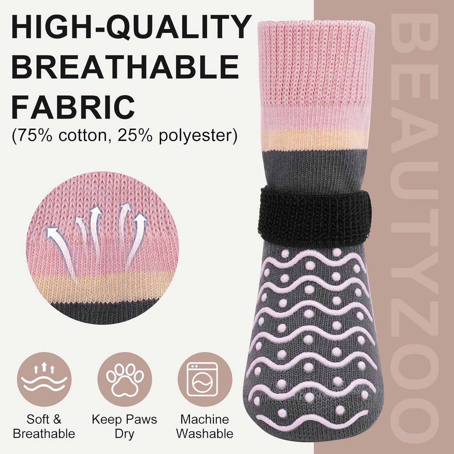 BEAUTYZOO Dog Socks to Prevent Licking Paws -Dog Shoes for Hot Pavement & Hardwood Floors Anti Slip, Traction Control Boots & Paw Protectors with Double Side Grips for Small Medium Large Senior Dogs