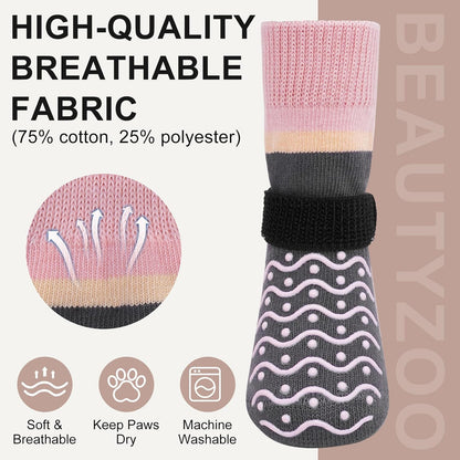 BEAUTYZOO Dog Socks to Prevent Licking Paws -Dog Shoes for Hot Pavement & Hardwood Floors Anti Slip, Traction Control Boots & Paw Protectors with Double Side Grips for Small Medium Large Senior Dogs