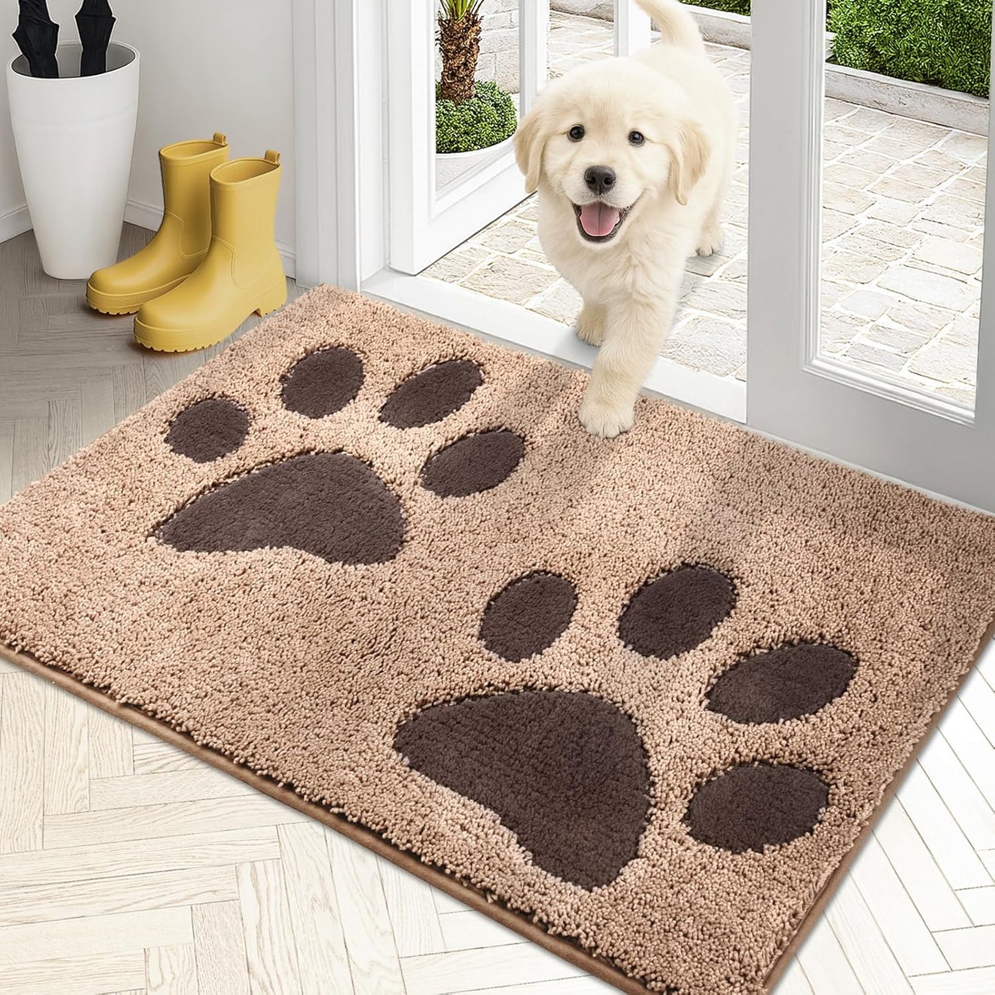 PURRUGS Dirt Trapping Door Mat 20" x 31.5", Non-Skid/Slip Machine Washable Microfiber Entryway Rug, Dog Doormat, Super Absorbent Welcome Mat for Muddy Wet Shoes and Paws, Grey