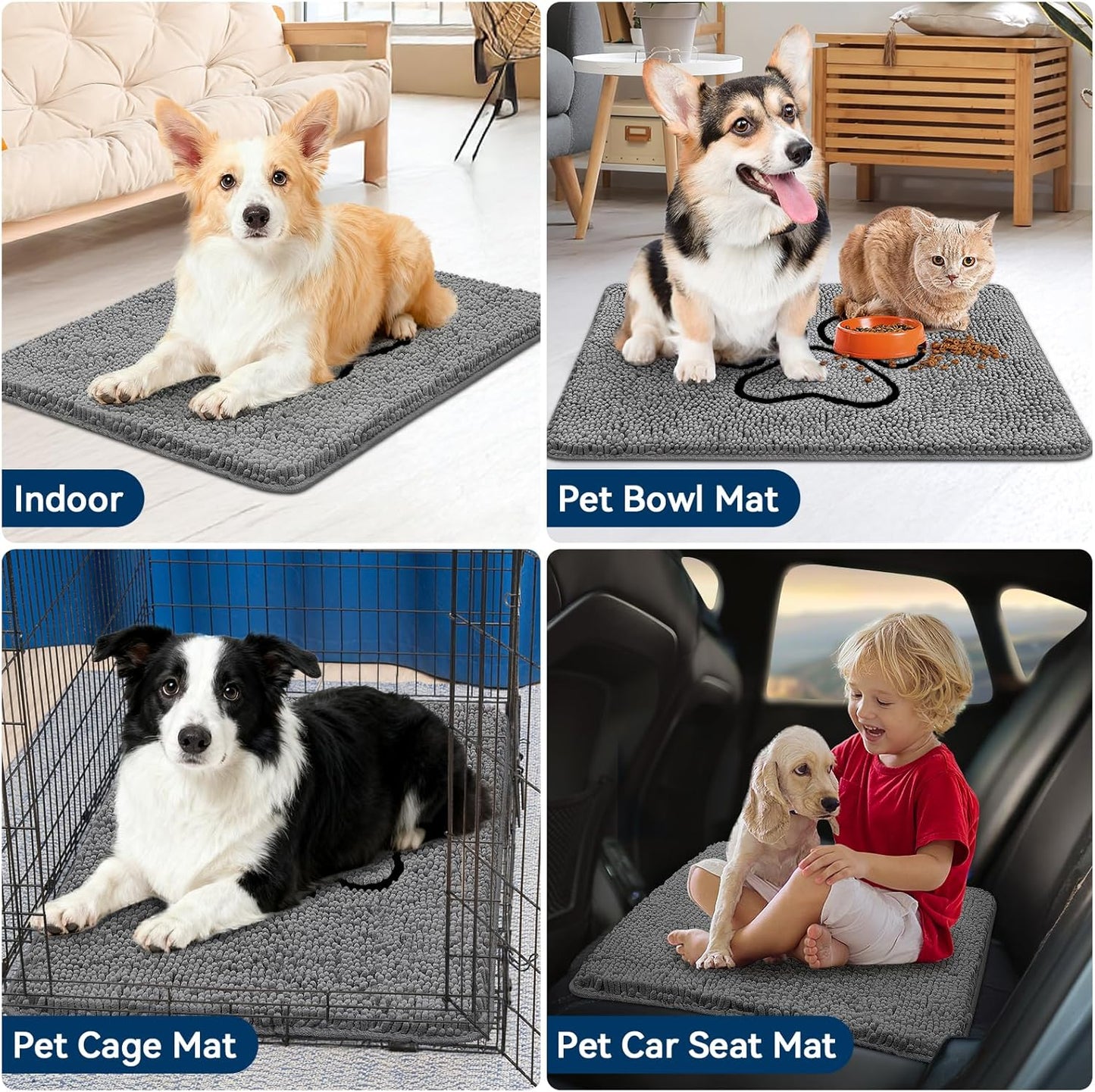 Bcoimo Super Absorbent Dog Door Mat, 30"*20" Anti Slip Mat for Muddy Paws, Pet Rugs for Dirty Paws Washable that Absorbs Moisture and Dirt, for Dog Cage and Pet Resting Carpet
