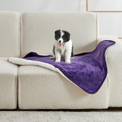 Waterproof Blanket for Bed Couch Sofa, Soft Liquid Pee Proof Pet Blanket for Dog Puppy Cat, Reversible Sherpa Fleece Furniture Protector (Dark Purple, 50x60 inches)