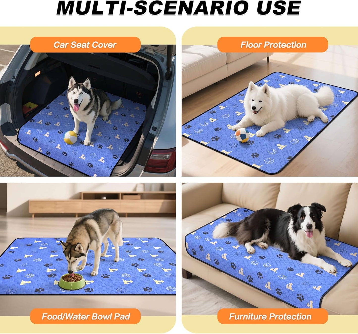WanpeeGoo Washable Pee Pads for Dogs, 4 Pack Absorbent Reusable Training Dog Pads Pet Puppy Pads, Non-Slip Potty Pads for Whelping, Playpen, Crate, Bed, Grey 18"x24"