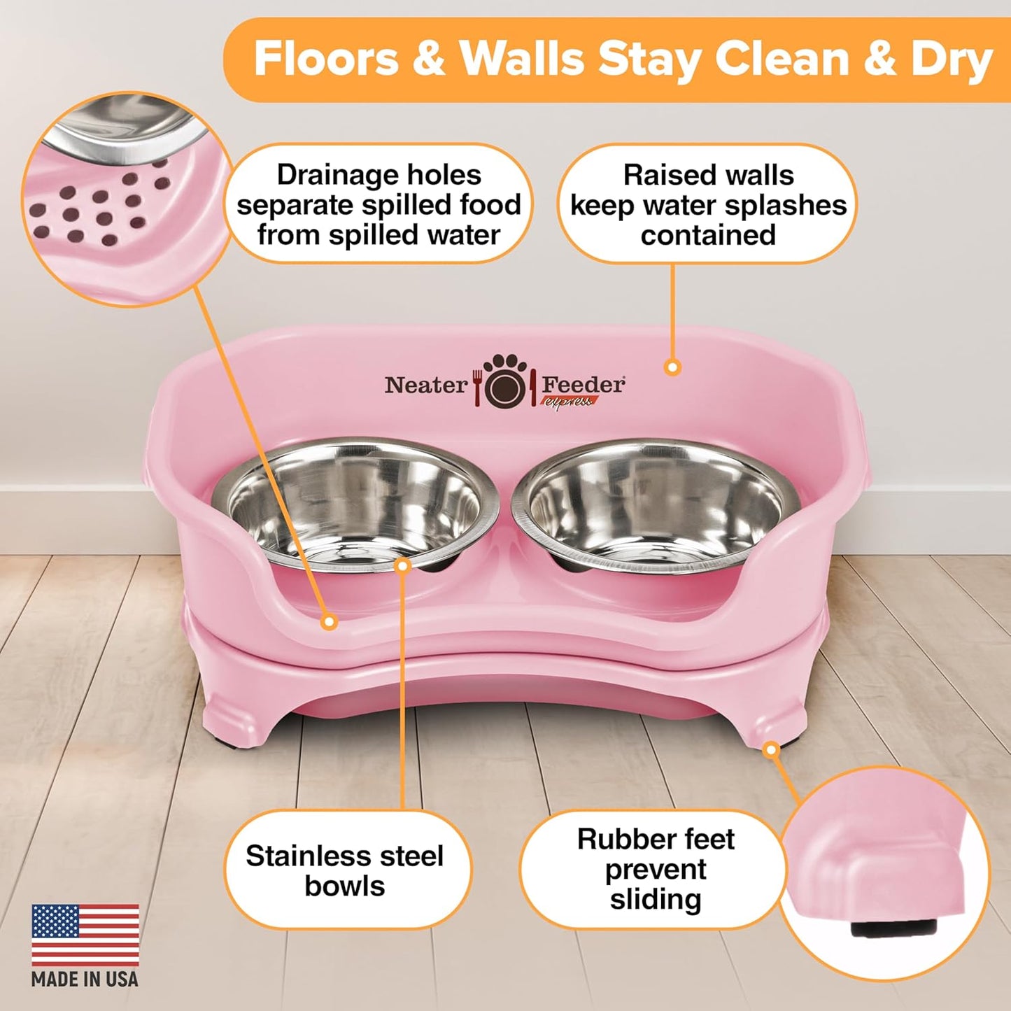 Neater Feeder Express Mess Proof Dog Bowls Elevated for Small Breeds under 15 Lb, Made in USA, No Spill Raised Dog Food Bowl Stand, Stainless Steel Food and Water Bowl Set, Feeding Station, Cappuccino