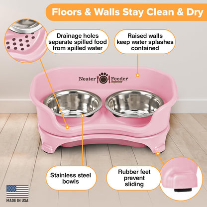 Neater Feeder Express Mess Proof Dog Bowls Elevated for Small Breeds under 15 Lb, Made in USA, No Spill Raised Dog Food Bowl Stand, Stainless Steel Food and Water Bowl Set, Feeding Station, Cappuccino