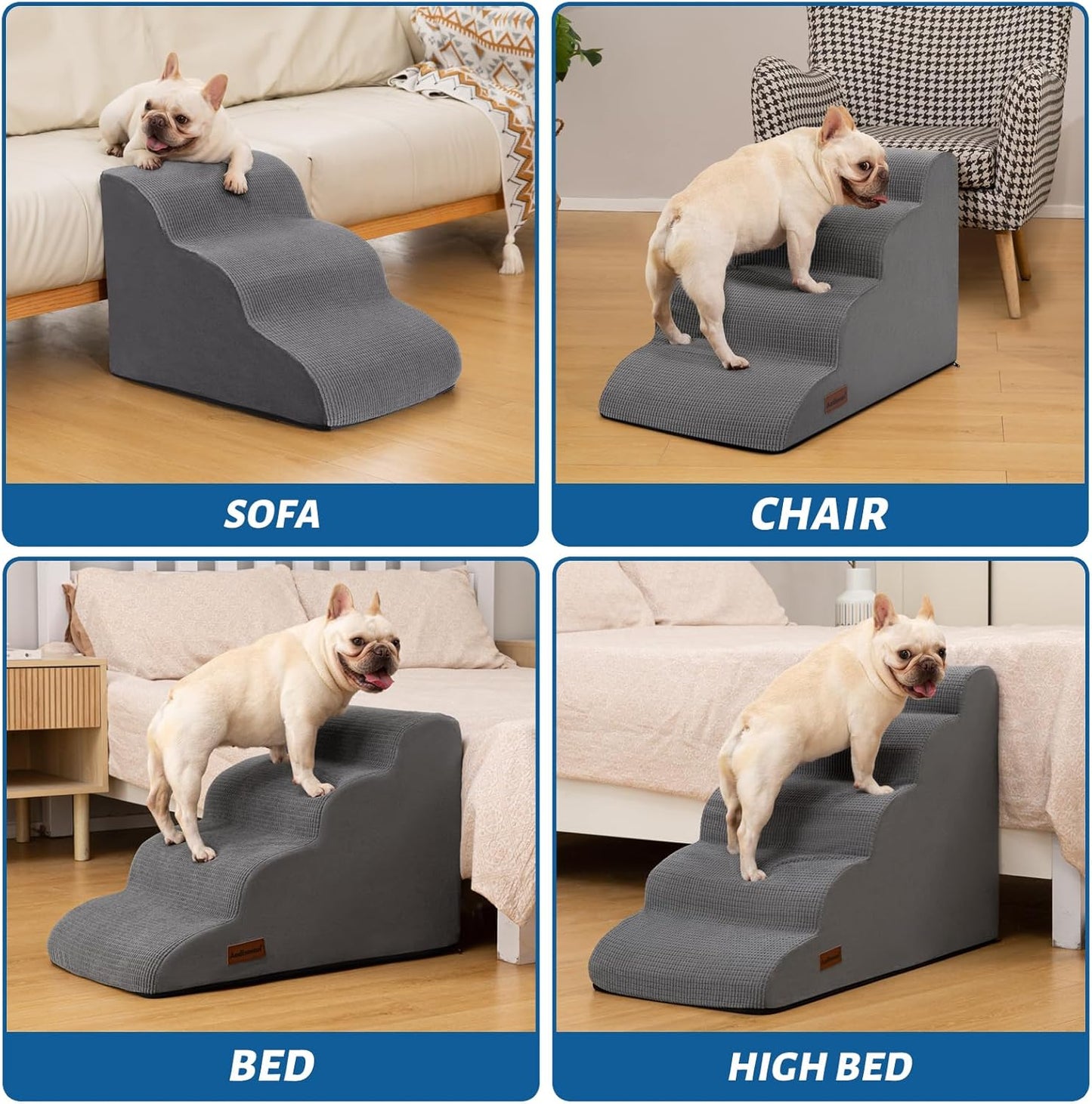 Aodisman 3-Step Dog Ramp and Stairs for Sofa and Chair - Non-Slip Sturdy Pet Steps for Small Dogs and Cats,15.7" H,Grey
