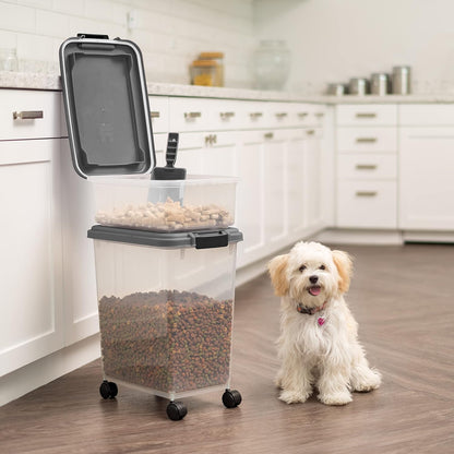 IRIS USA 30 lbs & 11 lbs Combo Airtight Dog Food Storage Container, Stackable Treat Box, 2-Cup Scoop, Wheels, Keep Fresh, Easy Mobility, Chrome