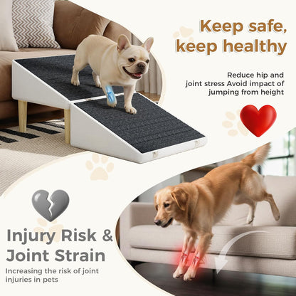 3-in-1 Dog Ramp Pet Stairs 18.9"x17.72"x19.29" with Hidden Storage Ottoman, Anti-Slip Steps for Small, Medium, Large, Senior & Injured Pets, 220LBS for Bed & Sofa, Green