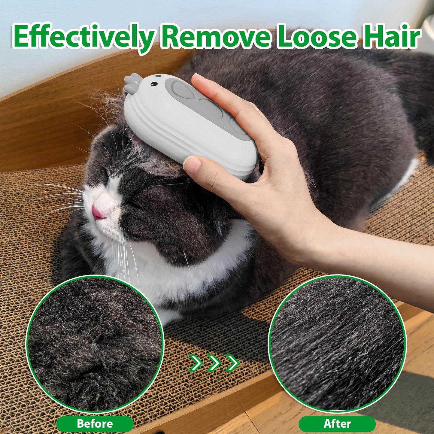 Double-Sided Pet Deshedding Dematting Comb & Steam Brush with 2 Spray Levels, Extra-Wide Detangling Undercoat Rake for Long-Hair Dogs & Cats Matted Fur, Knots, Rechargeable Grooming & Massage Tool
