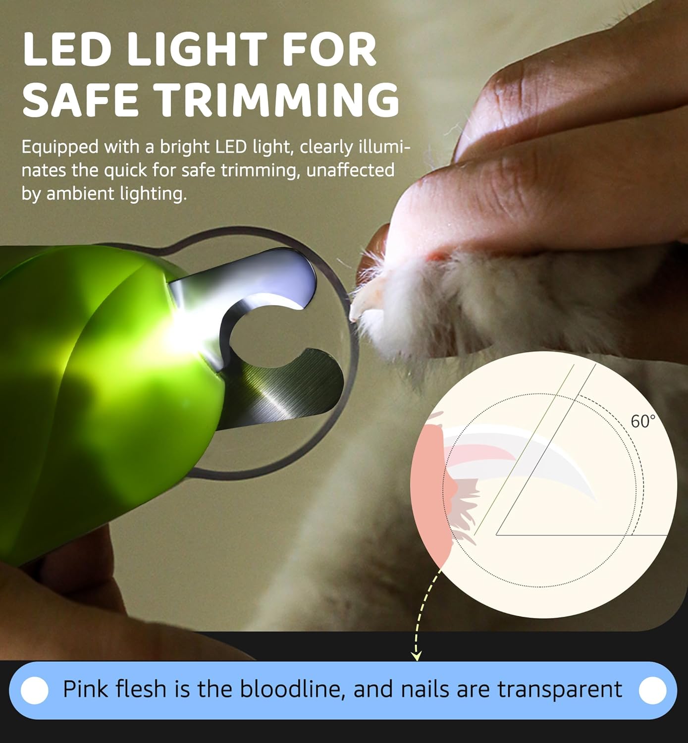 Pet Nail Clipper with Light for Cats & Small Dogs Puppies, Ultra Bright LED to Illuminate Nail Bloodline to Avoid Over Cutting, Extra-Sharp and Durable Cat Claw Trimmer with Nail File (Green)