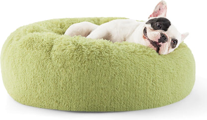 Bedsure Calming Dog Bed Medium Size Dog - Donut Washable Medium Pet Bed, 30 inches Anti-Slip Round Fluffy Plush Faux Fur Cat Bed, Fits up to 45 lbs Pets, Camel