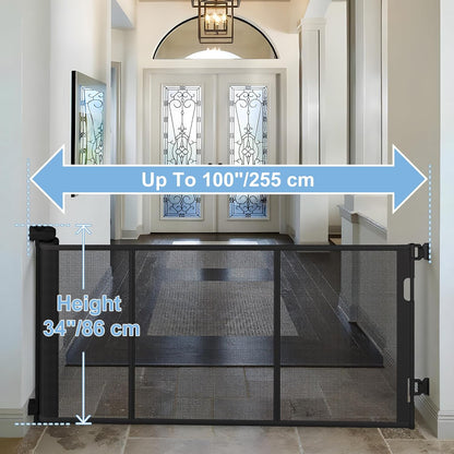 55 inches Retractable Baby Gate, 34 inches Tall Extra Wide Pet Gate for Stairs, Hallways and Doorways, Indoor Outdoor Safety Gate for Toddlers & Small Dogs, Black