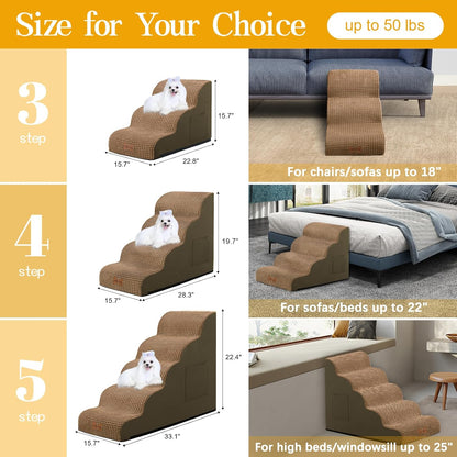 POCBLUE Dog Stairs for Small Dogs 15.7" H, Wide Pet Step for Couch/Sofas/Chairs, Curved Pet Ramps for Small Dogs & Cats with High-Density Foam and Washable Cover, 3-Step, Grey