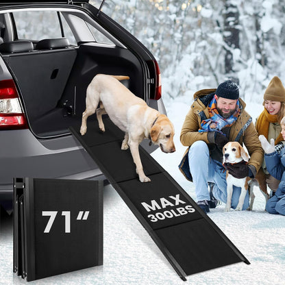 CALLARON 71''x 20'' Dog Ramp for Car, Foliding Dog Ramp with Non-Slip Rug Surface, Extra Wide Long Pet Stairs Supports Up to 300 LBS, Slow Slope Dogs Stairs for SUV, Truck, Large & Senior Pets