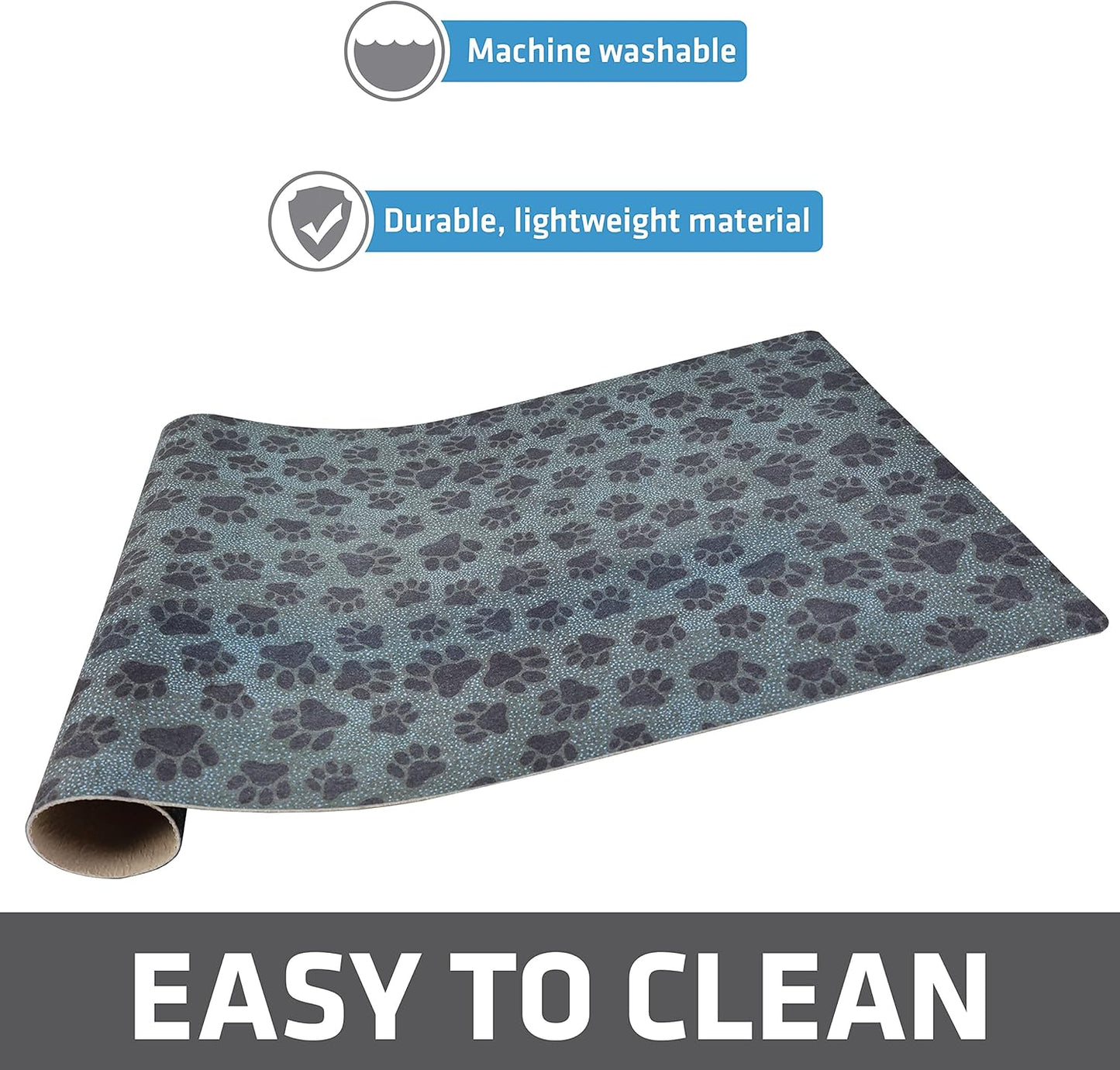 Drymate Pet Bowl Placemat, Dog & Cat Food Feeding Mat - Absorbent Fabric, Waterproof Backing, Slip-Resistant - Machine Washable/Durable (USA Made) (12” x 20”) (Indigo)