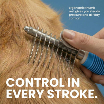 Poodle Dematting Fur Rake Comb Brush for Dogs and Cats - Long 2.5" Steel Safety Blades Metal Comb for Detangling Matted or Knotted Undercoat Hair (Orange)