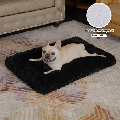 Bedfolks Waterproof Dog Crate Bed, Plush With Removable Washable Cover, Faux Fur Crate Pad for Medium Dogs, Fluffy Kennel 29"x21", Dark Grey
