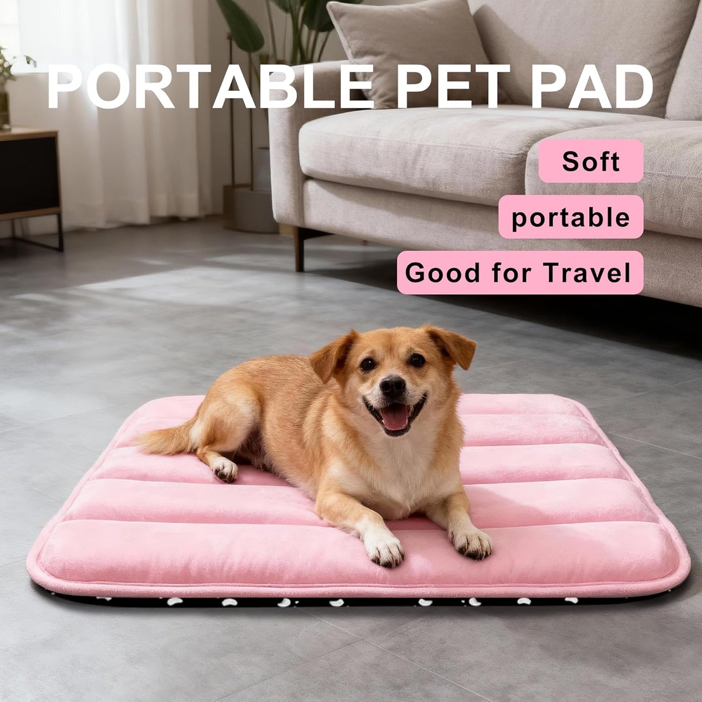 Dog Bed Mat, Reversible Crate Pad & Cute Dog Bed - Machine Washable Kennel Mat with Ultra Soft for Small Dogs (Cool/Warm), 24" x 18", Grey&Star