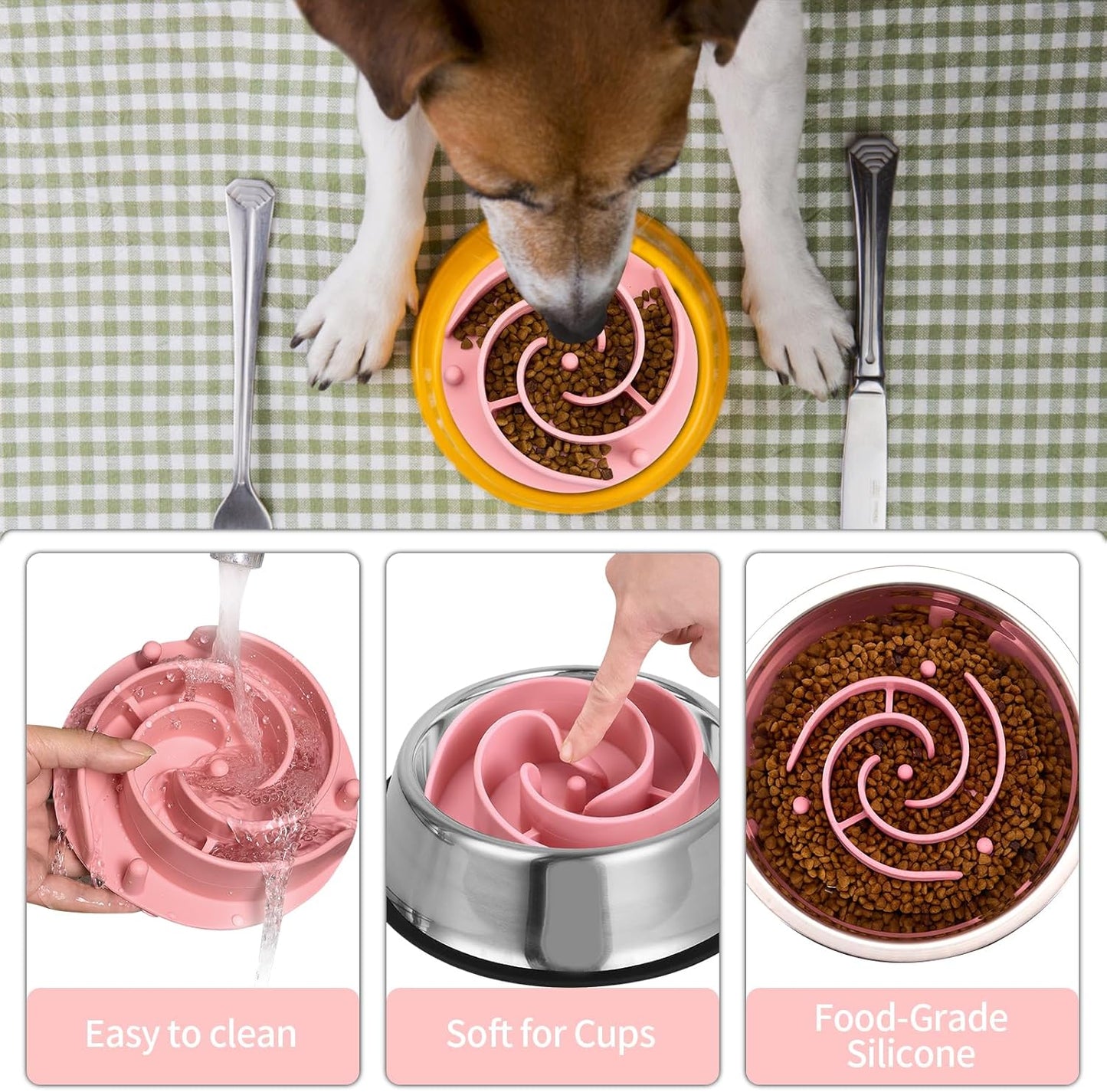 Slow Feeder Dog Bowls Insert, Bestalk Soft Silicone Slow Eating Feeder Insert with Suction Cups for Small, Medium and Large Dogs, Fit into Basic and Elevated Dog Bowls, Dark Blue