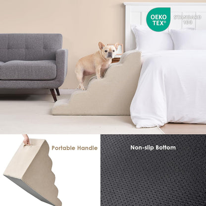 EHEYCIGA Curved Dog Stairs Ramp for High Beds 19.7" H, 4-Step Dog Steps for Small Dogs and Cats, Pet Stairs for High Bed Climbing, Non-Slip Balanced Pet Step Indoor, Grey