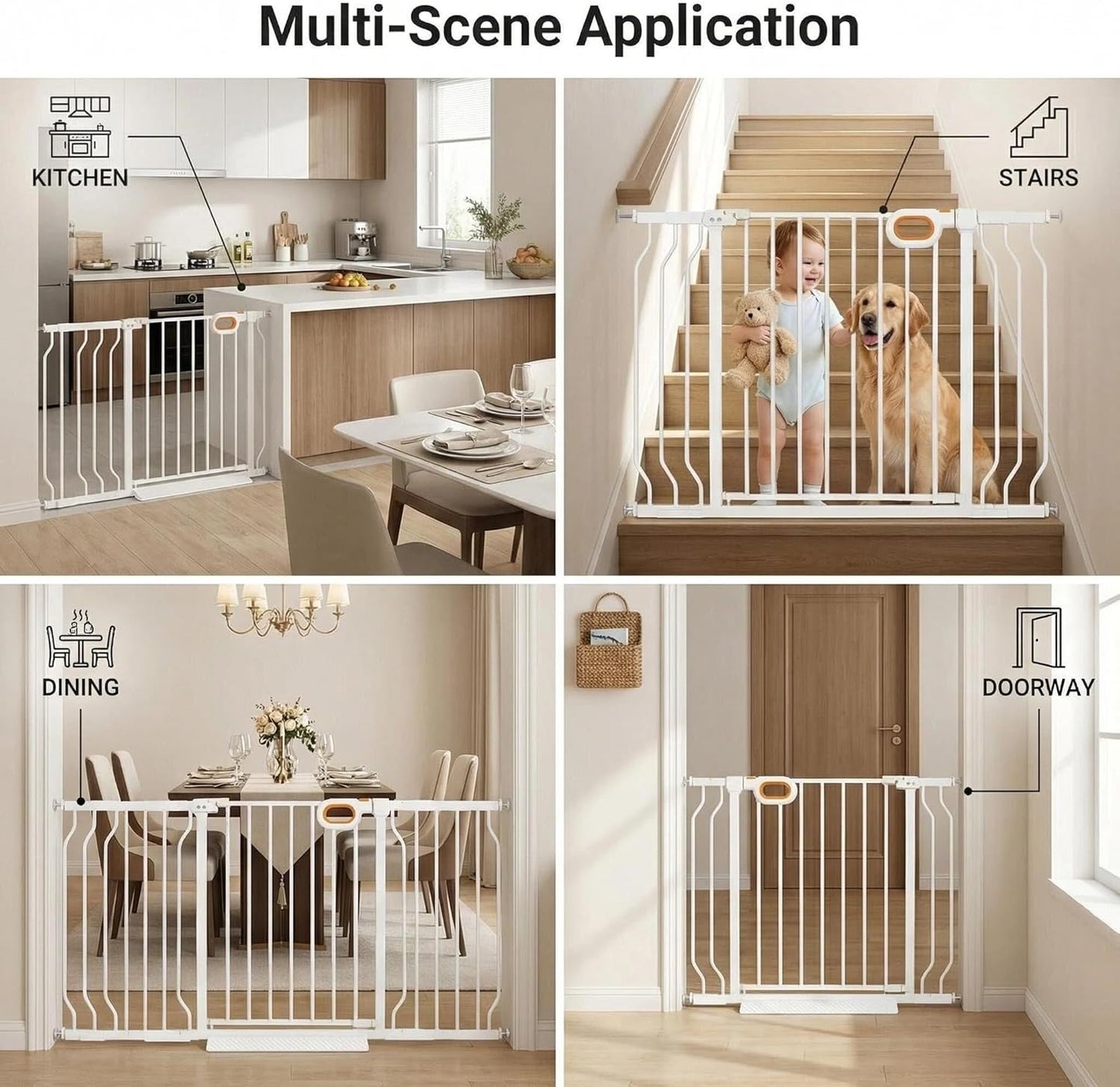 Baby Gates Extra Wide for Doorways 90.6-95.2 Inch Extra Wide Pressure Mounted Baby Dog Gate for the House Indoor Large Openning Metal Safety Gate No Drilling with Walk-Through Door,Black