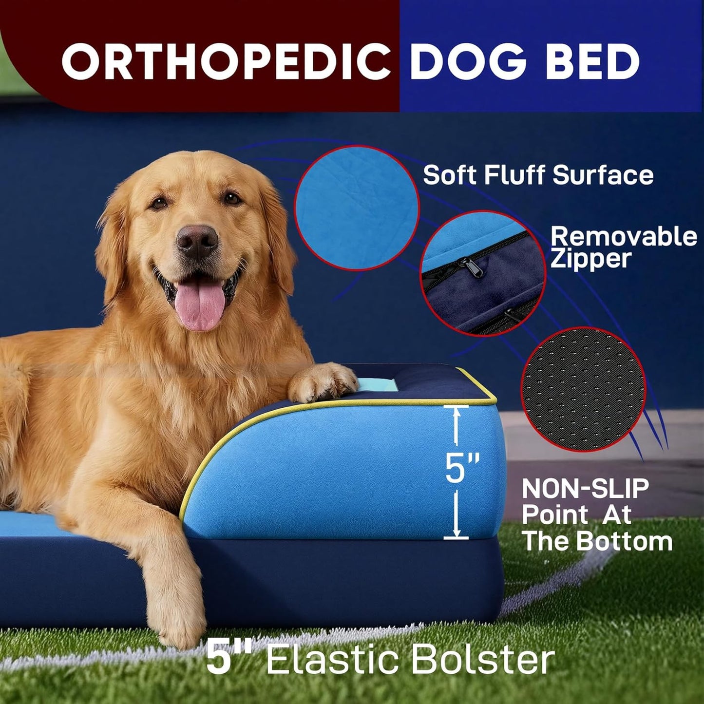 Comfort Expression Orthopedic Dog Bed for Extra Large Dogs 42x30 Inch, Waterproof Egg Crate Foam XL Pet Bed with Removable Bolsters, Dog Couch with Washable Cover & Non-Slip Bottom, Grey - Colors A