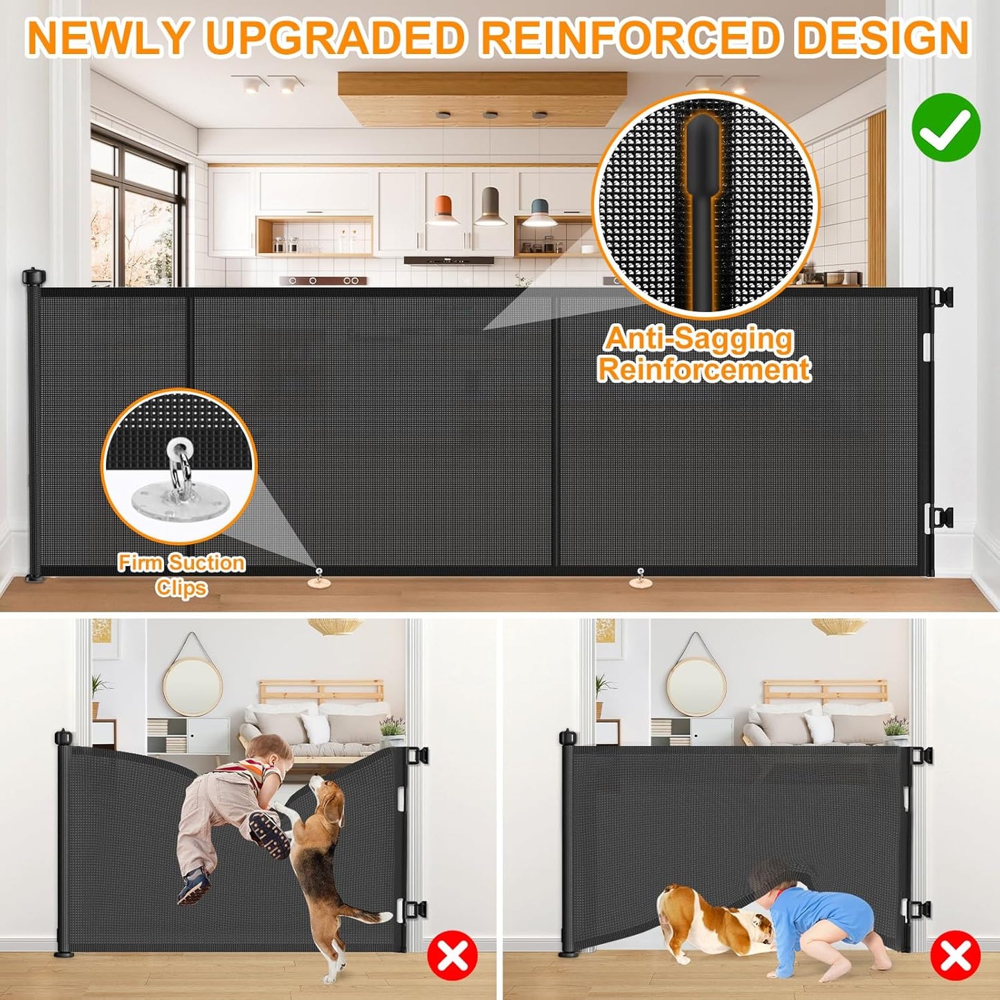 Upgrade 120 inch Retractable Baby Gates, EZIGO Extra Wide Baby Gate for Large Opening Extra Long Mesh Gate for Kids or Pet Dog Gate Child Safety Gate for Stairs Hallways Doorway Indoor Outdoor, Gray