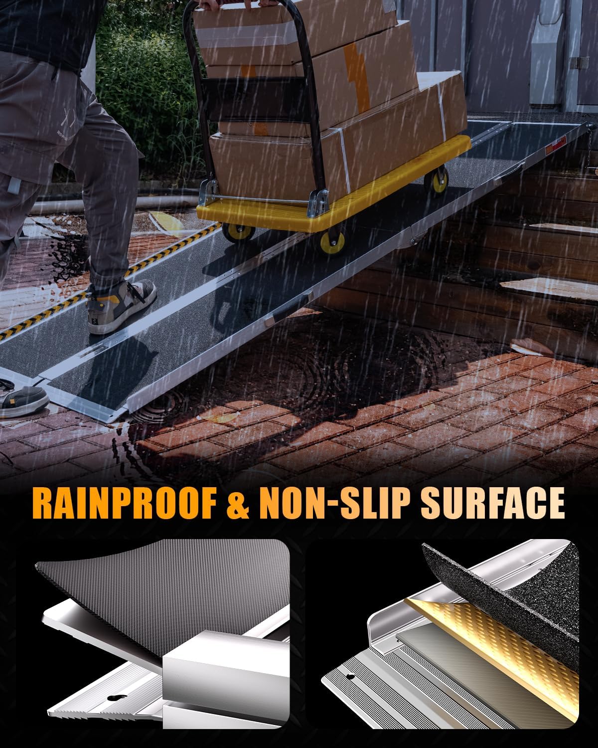 VNN Portable Wheelchair Ramp 4FT, Non-Slip Aluminum Ramps for Wheelchairs for Home, Handicap Wheelchair Ramps for Home Steps, Aluminum Loading Dock Plates, Doorways, Black