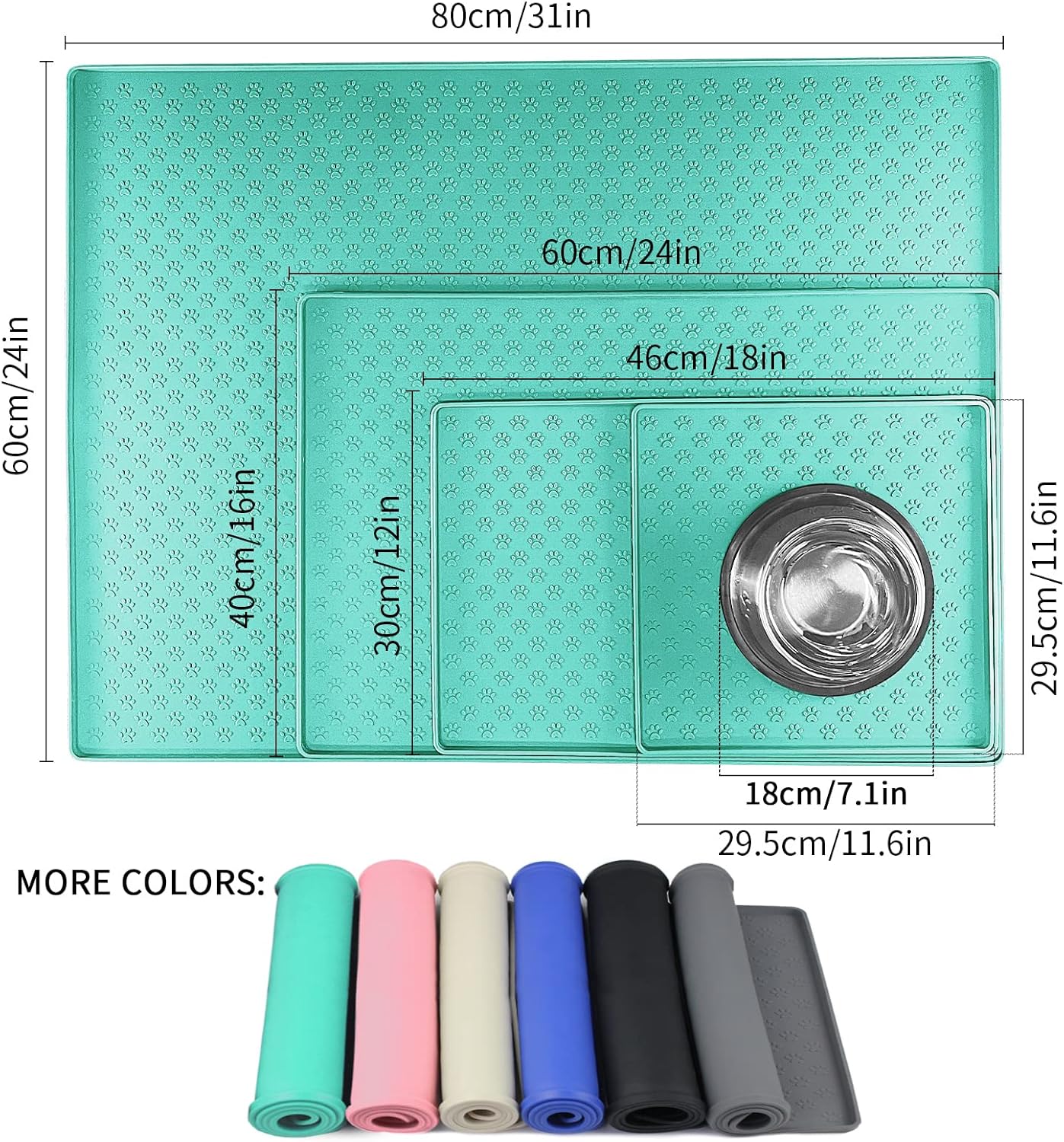 Ptlom Pet Placemat for Dog and Cat, Mat for Prevent Food and Water Overflow, Suitable for Small, Medium and Big Pet, 18" 12", Grey, Silicone