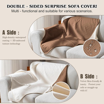 Waterproof Couch Cover, Reversible, Pet-Friendly, Washable and Anti-Slip Couch Covers for Sofa Protection with 3 Cushions, Sofa Slipcovers for Dogs and Cats (71×118in/Brown)