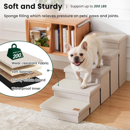 Love's cabin Dog Stairs with Storage 13" H, Foldable Pet Stairs for Small Medium or Large Dogs, Cat Puppy Steps Ramp with Zip up to 150 lbs, Solid Grey, 2 Steps