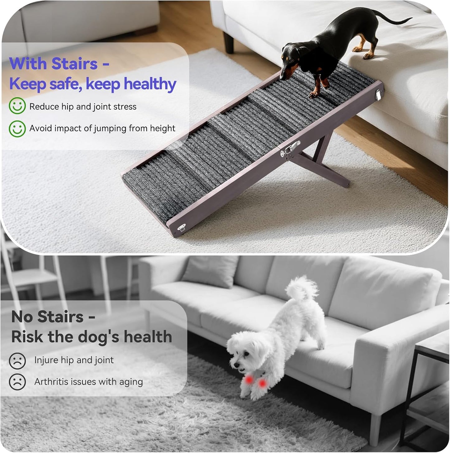 2026 Upgraded Dog Ramp for Couch, Foldable Small Dog Ramp for Sofa, 4 Adjustable Height from 13'' to 21", Portable Stable Pet Steps with Non-Slip Pad, Pet Ramps Use for Sofa Couch Stairs